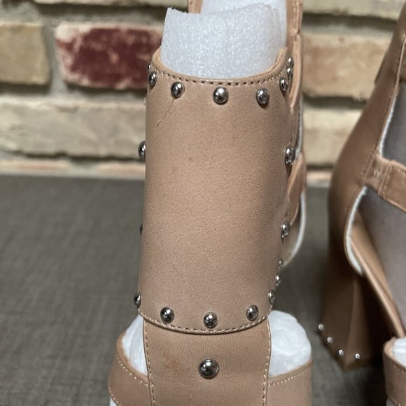 belle by sigerson morrison High Heel Tan Studded Leather Cage Sandals Nib 8 - Picture 12 of 15